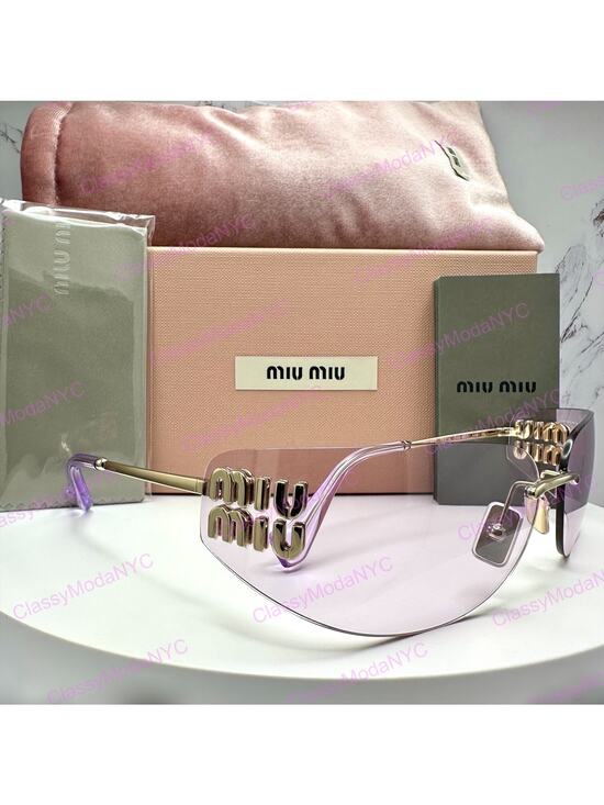 New MIU MIU Sunglasses Pale Gold Pink Lens Wrap Rimless AUTHENTIC Runway 2025 main image 9